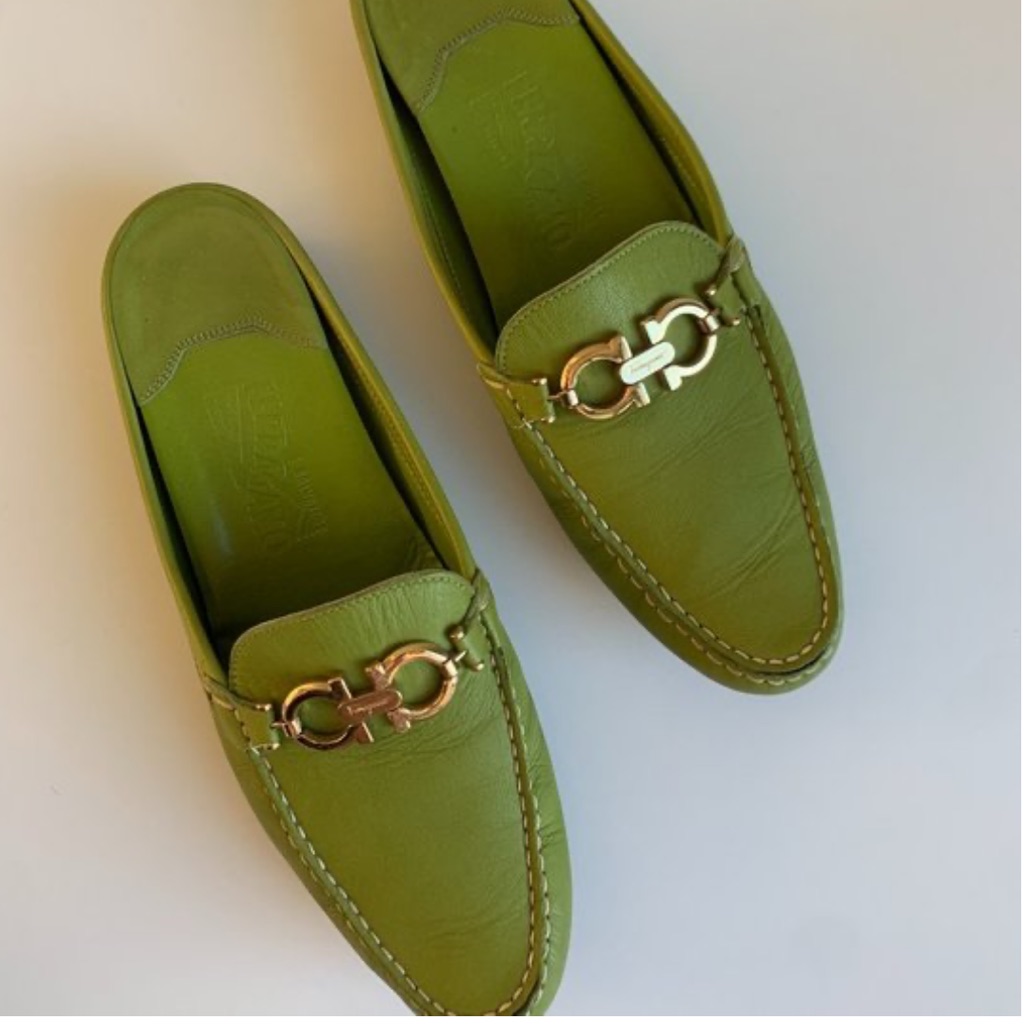Salvatore Ferragamo Green Loafers With Gold Accents